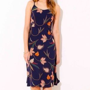 Loft floral midi dress In navy blue